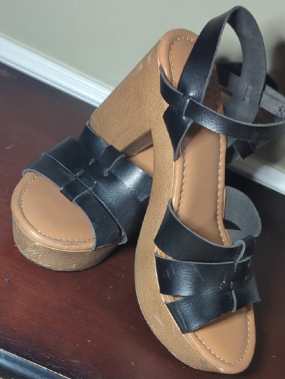 Black and Tan Women's Wedge Sandals